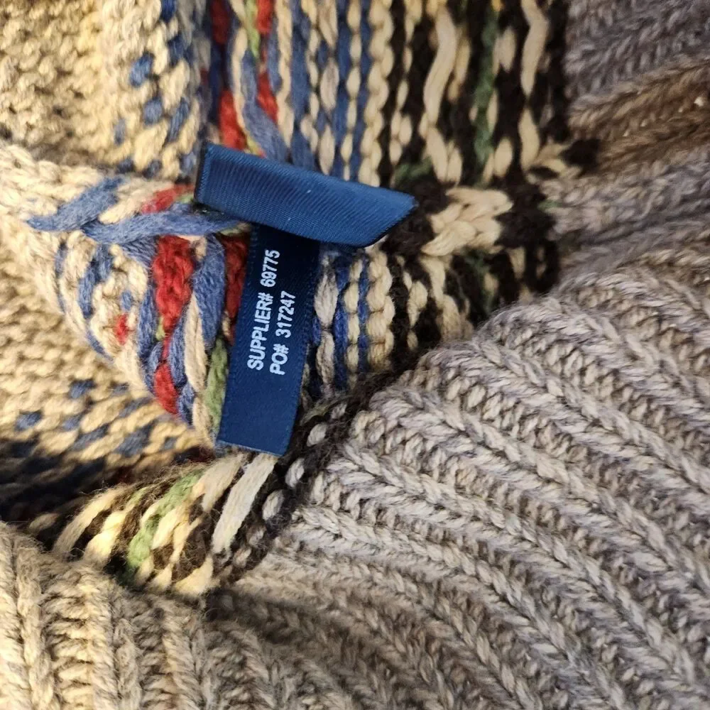Vintage Polo Ralph Lauren Mens LS Sweater Beige Snowflake Nordic Cotton Knit  XL